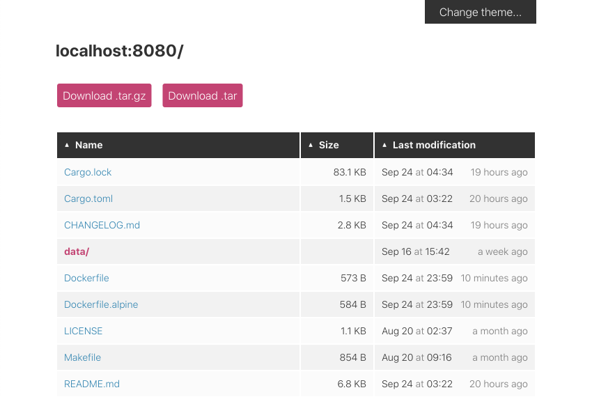 miniserve directory listing screenshot