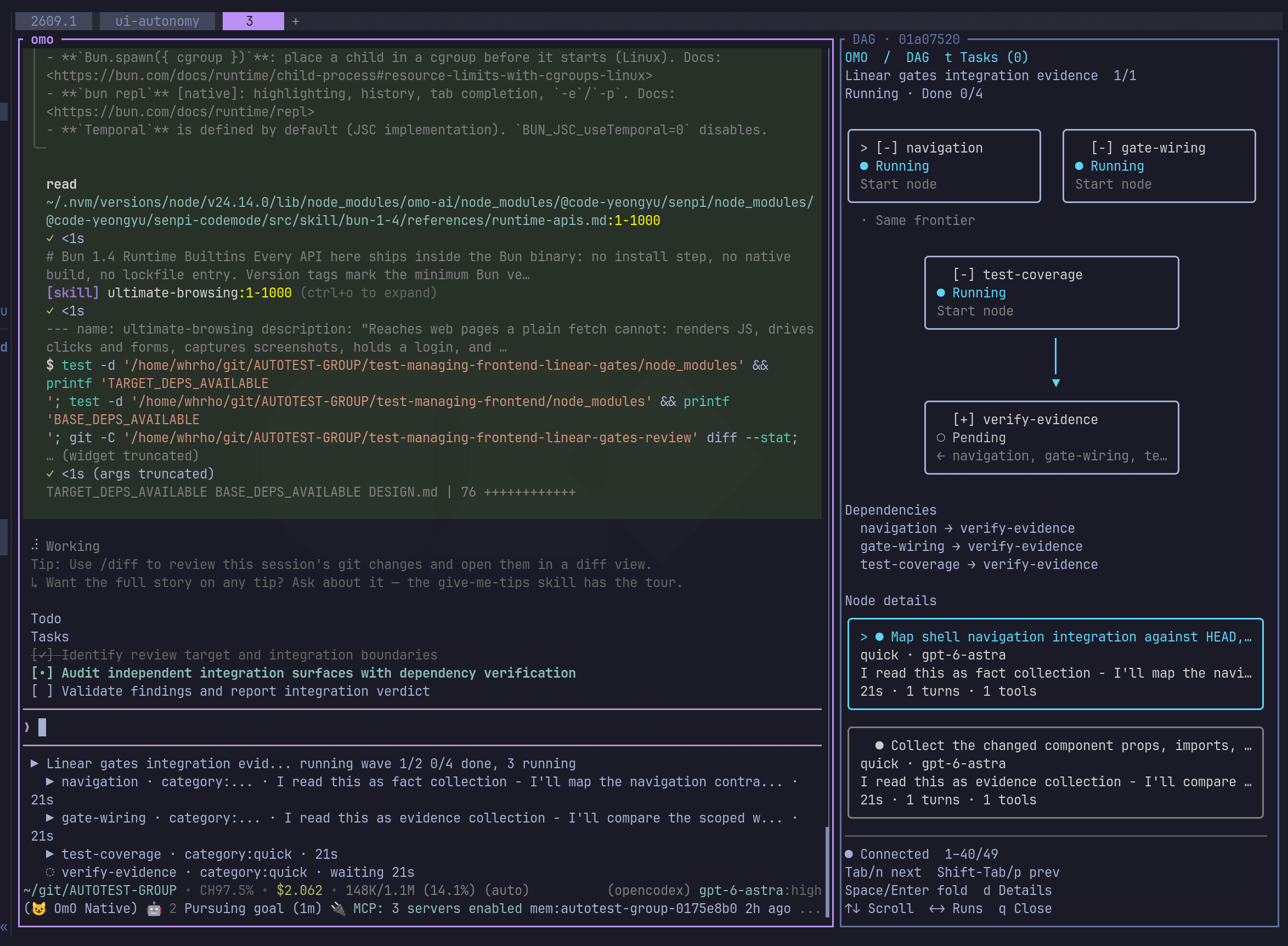 OmO workflow DAG in a Herdr side pane