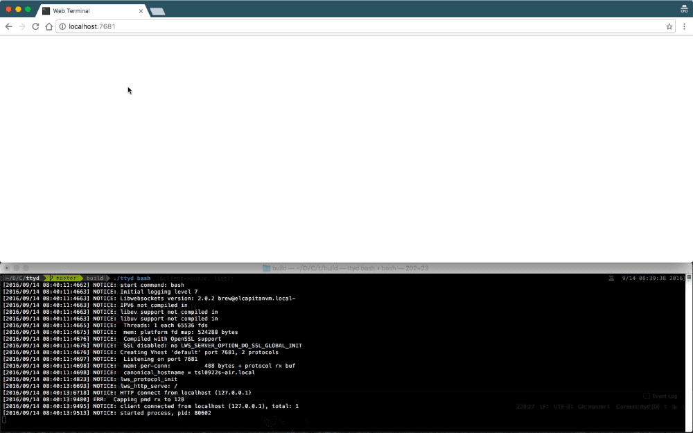 ttyd sharing a terminal in a web browser