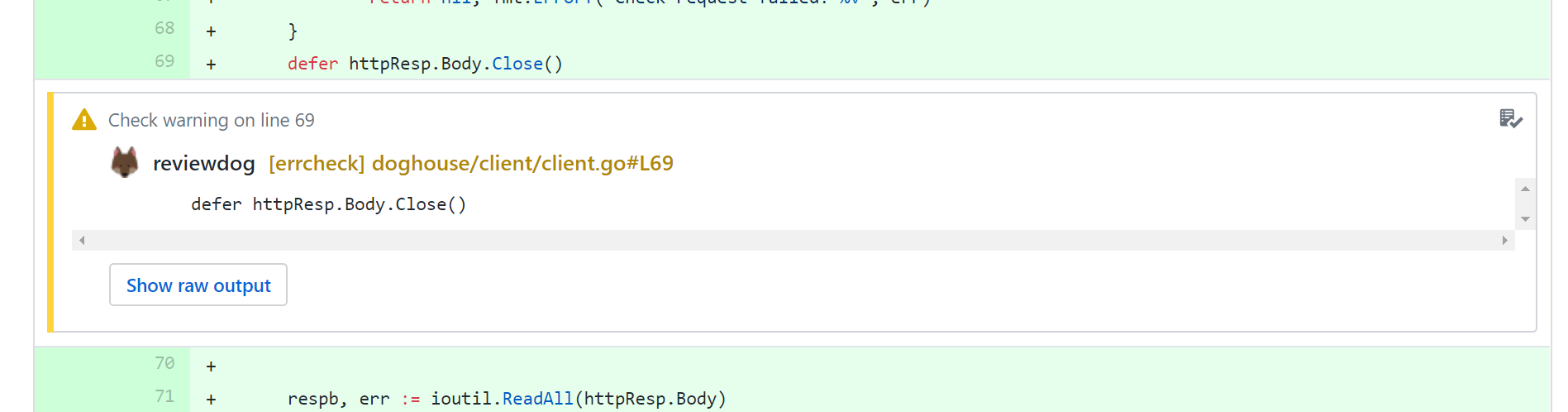 Review comment in a pull request