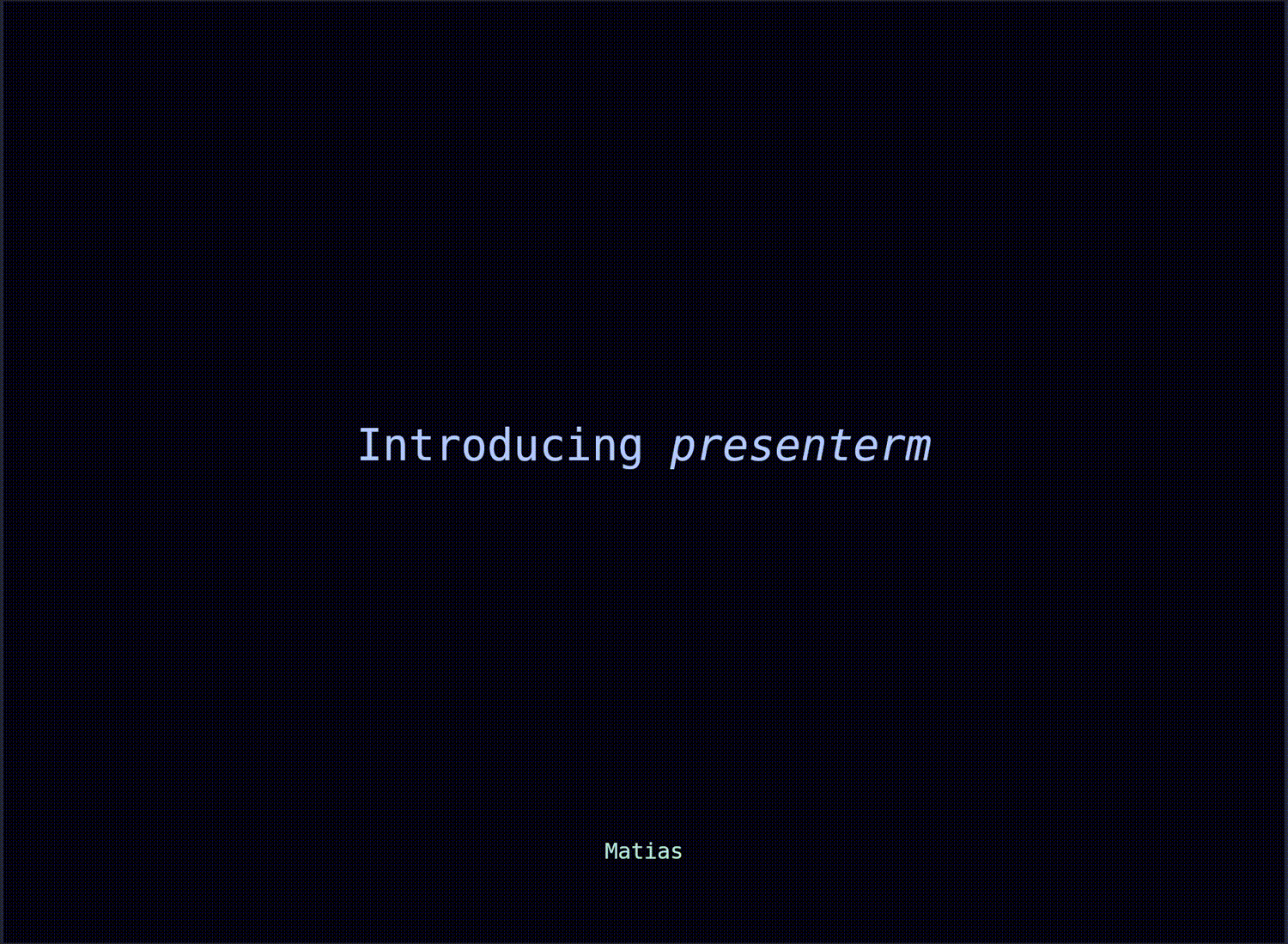 presenterm demo presentation running in kitty