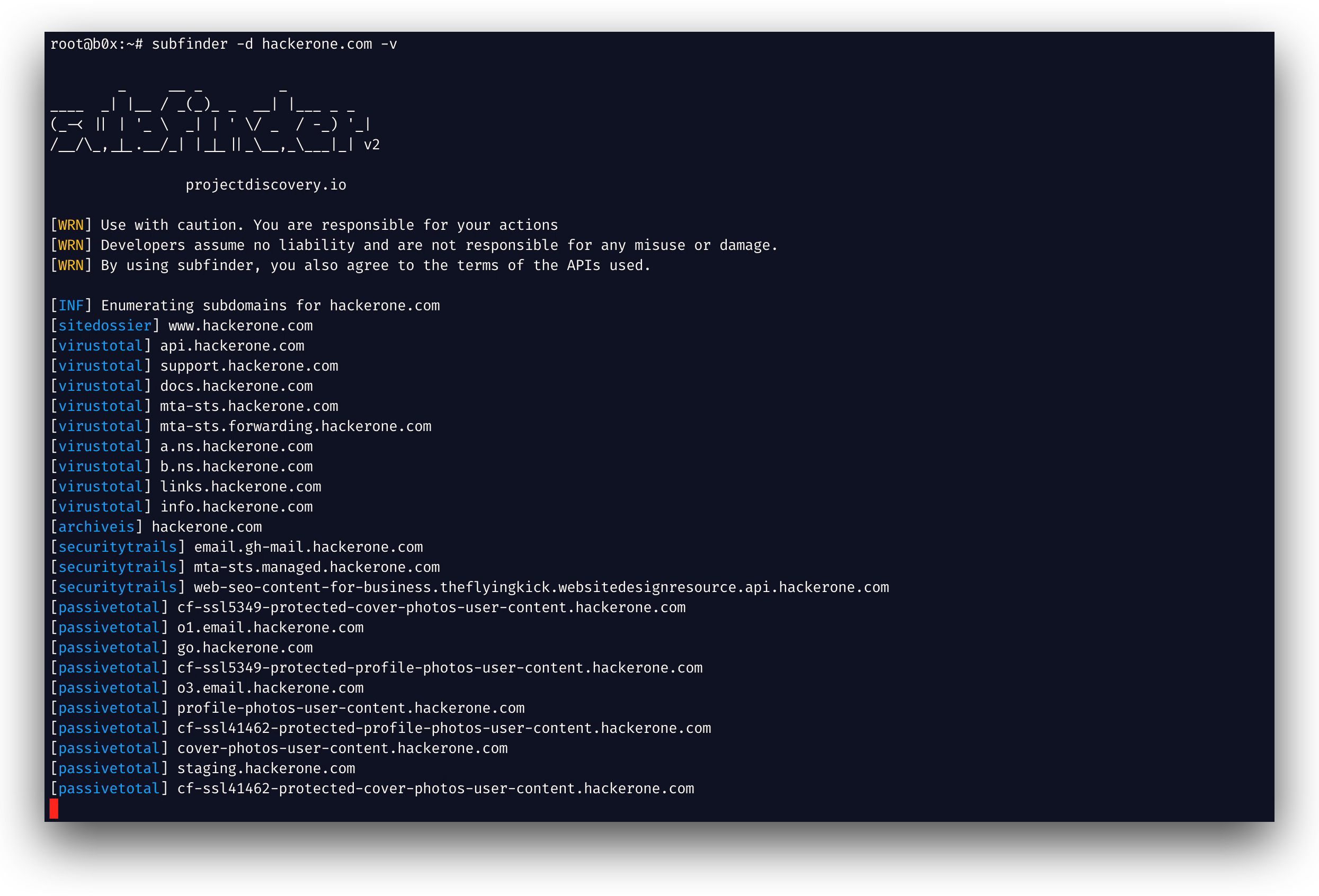 subfinder running in a terminal